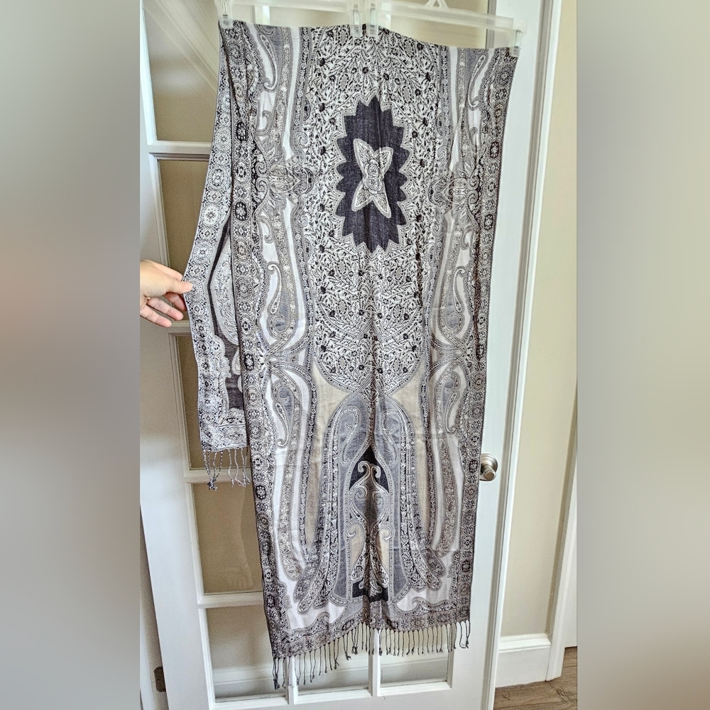 Pashmina Scarf 80" Floral Paisley Grey Shawl Wrap Hand Woven REVERSIBLE